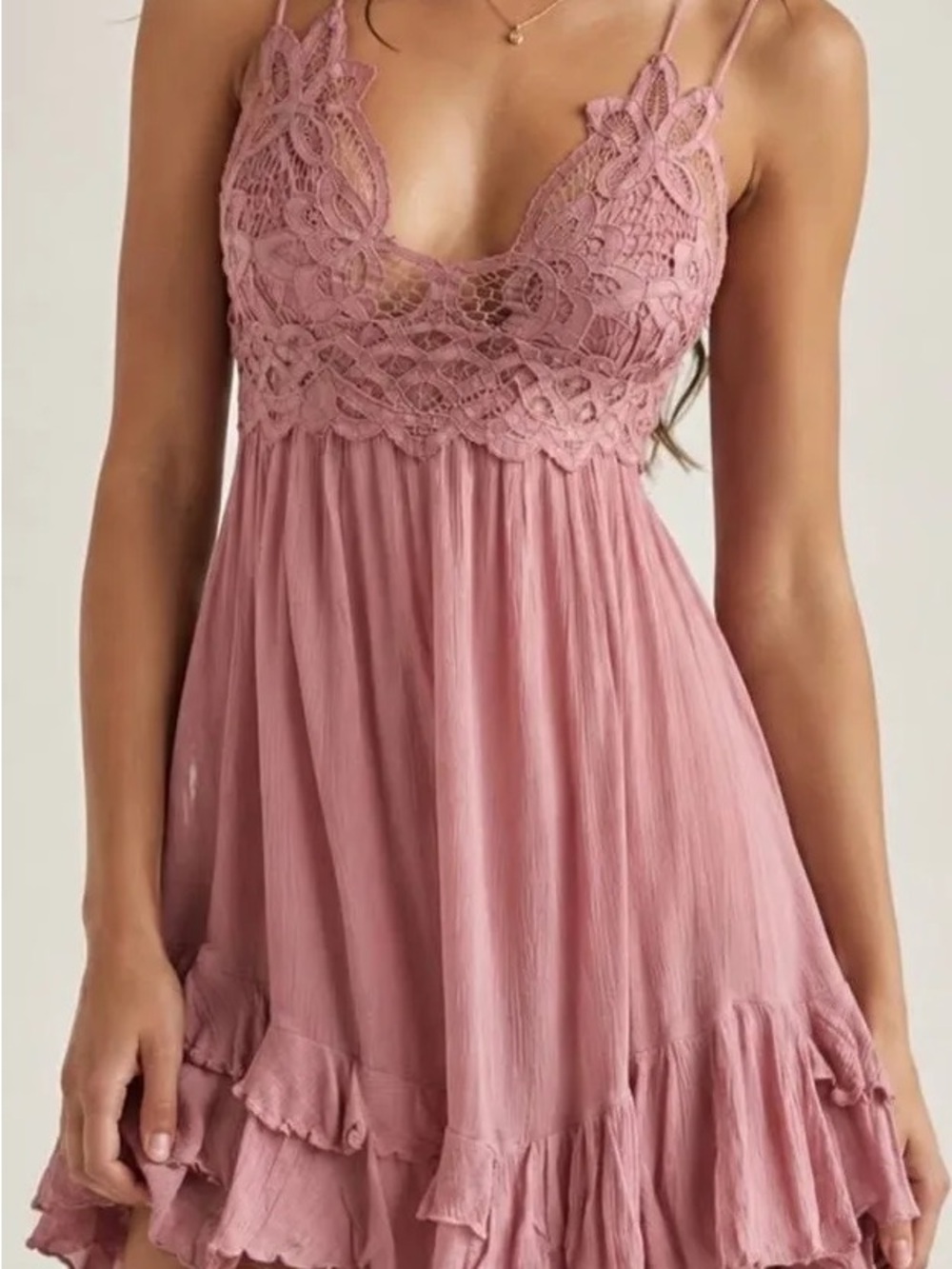 Romantic Lace-Trim Rose Pink Chemise